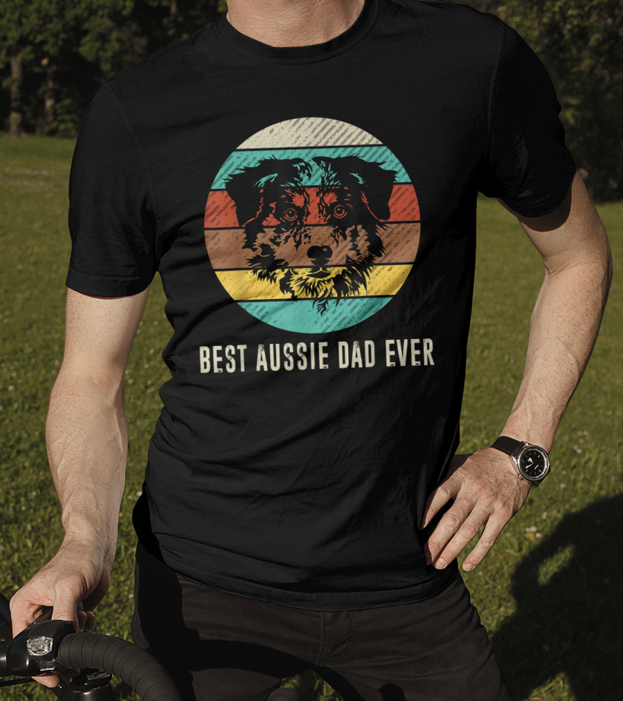 Best Aussie Dad Ever Vintage Retro Dog Stripes Circle T-Shirt