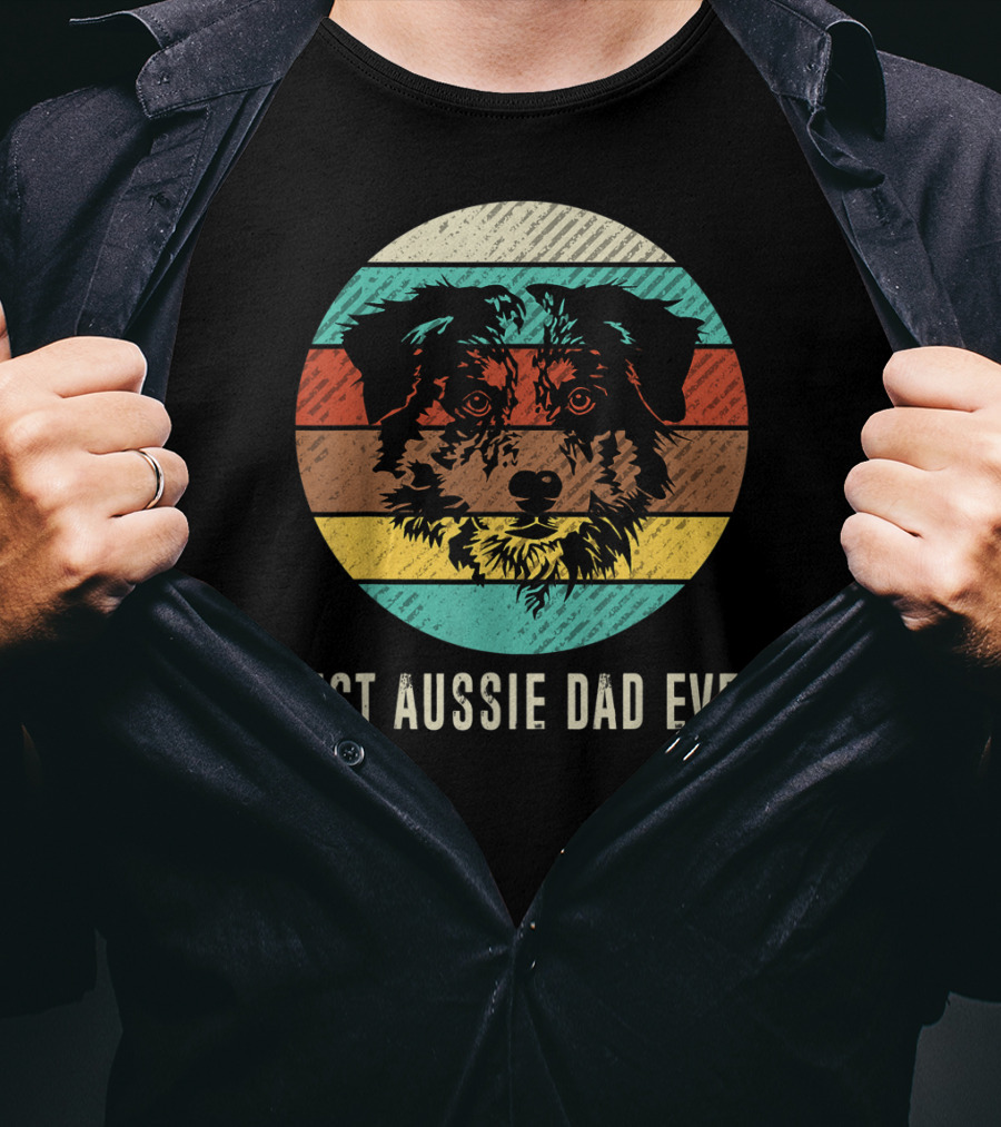 Best Aussie Dad Ever Vintage Retro Dog Stripes Circle T-Shirt
