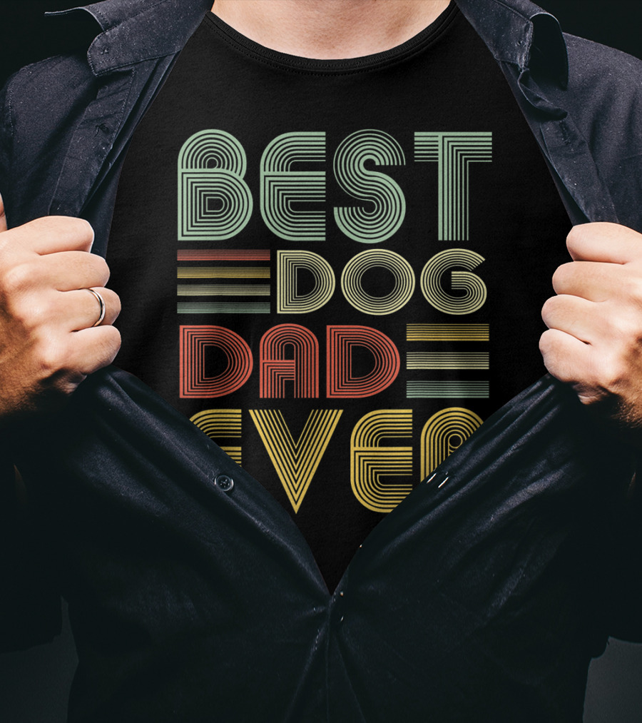 Vintage Best Dog Dad Ever Father's Day Striped Retro T-Shirt