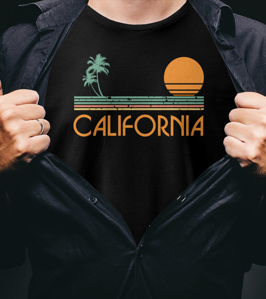 California Retro Sunset Palm Beach Vintage T-Shirt