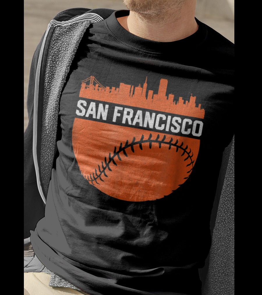 Vintage San Francisco Skyline Baseball Bridge Orange T-Shirt