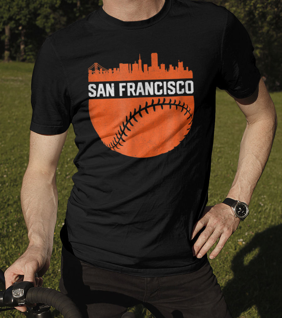 Vintage San Francisco Skyline Baseball Bridge Orange T-Shirt