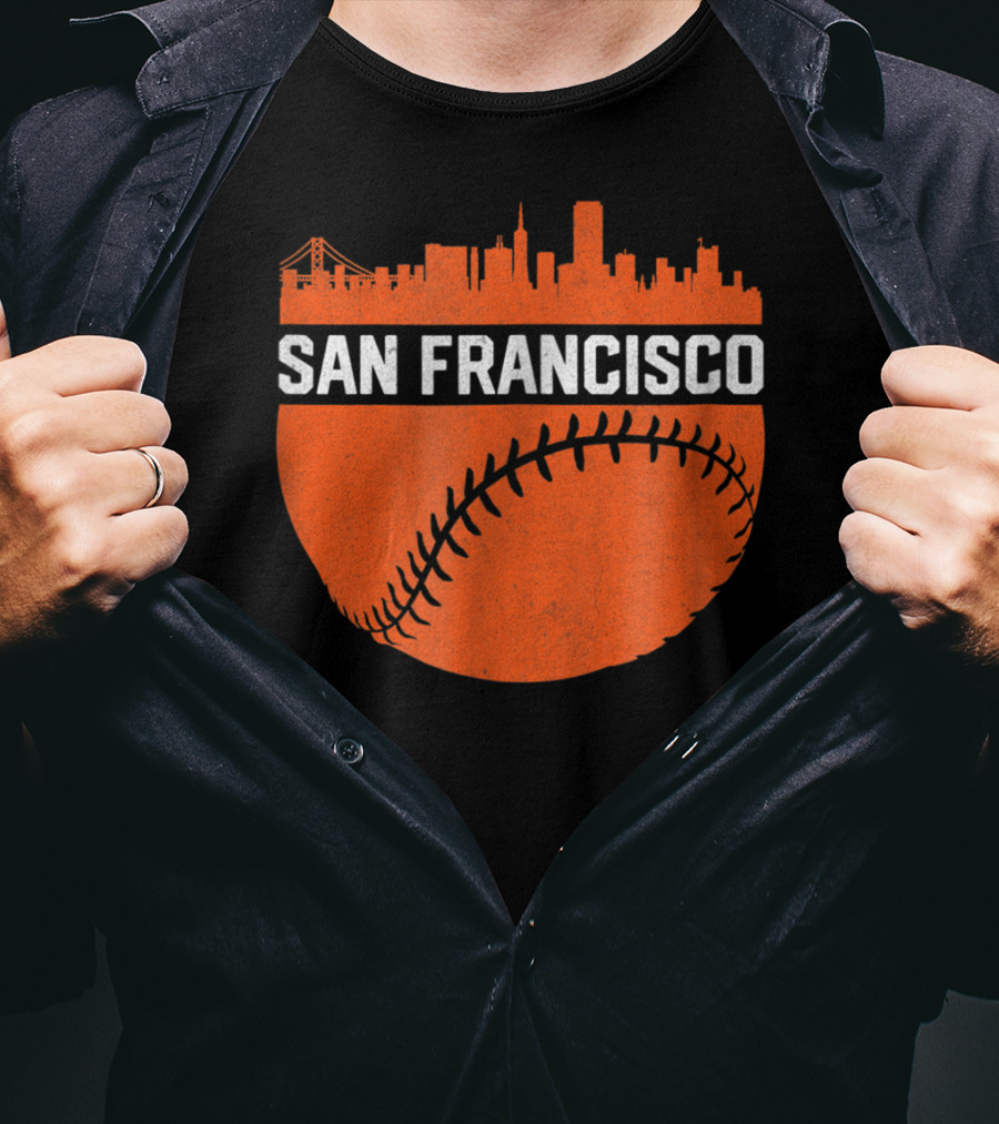 Vintage San Francisco Skyline Baseball Bridge Orange T-Shirt