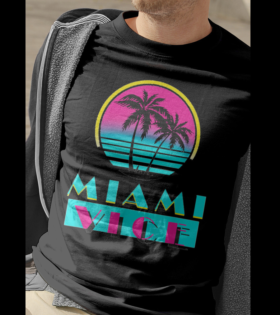 Miami Vice Vintage Florida Cityscape Retro Palm Sunset T-Shirt