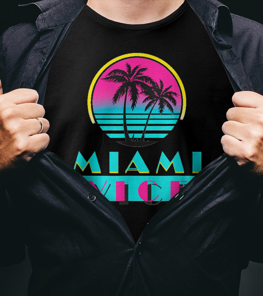 Miami Vice Vintage Florida Cityscape Retro Palm Sunset T-Shirt
