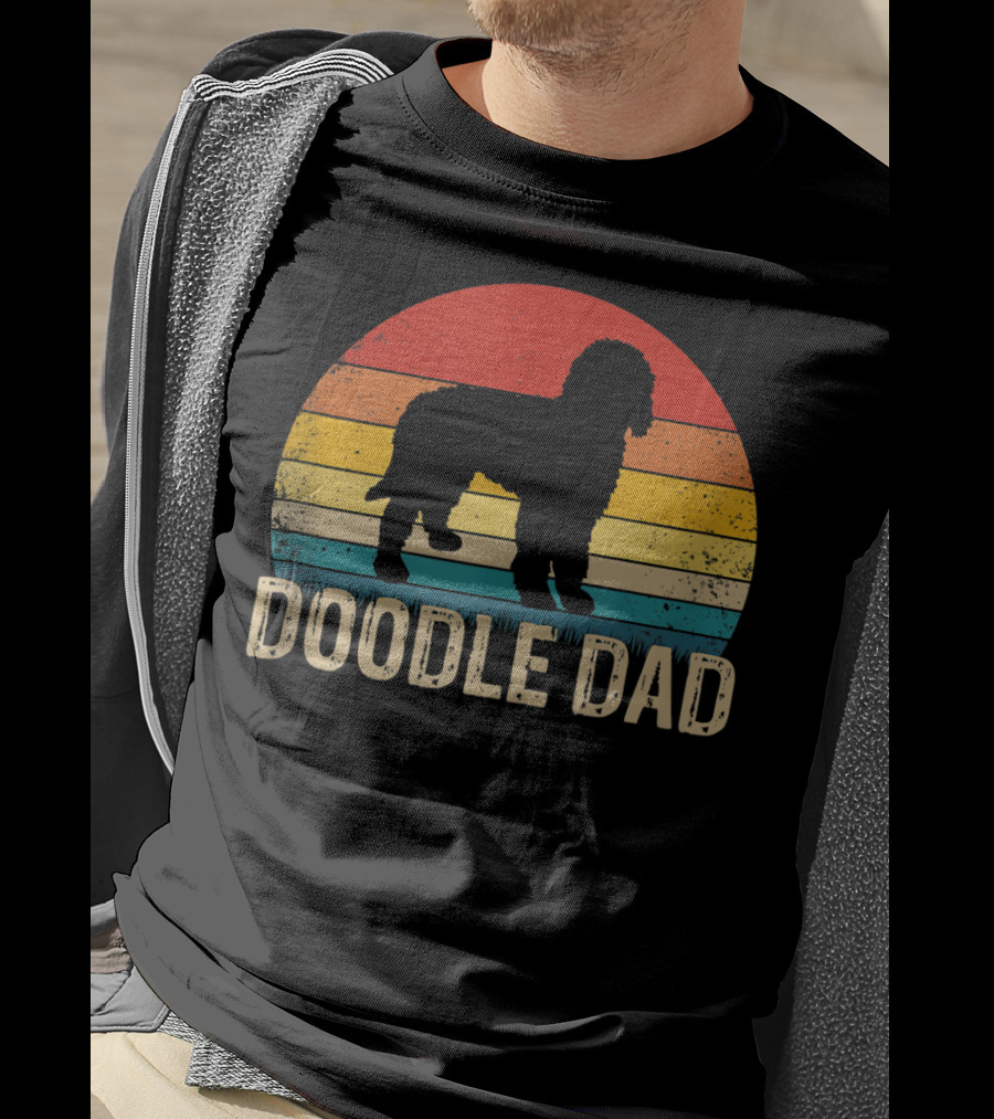 Vintage Goldendoodle Silhouette Doodle Dad Retro Sunset T-Shirt