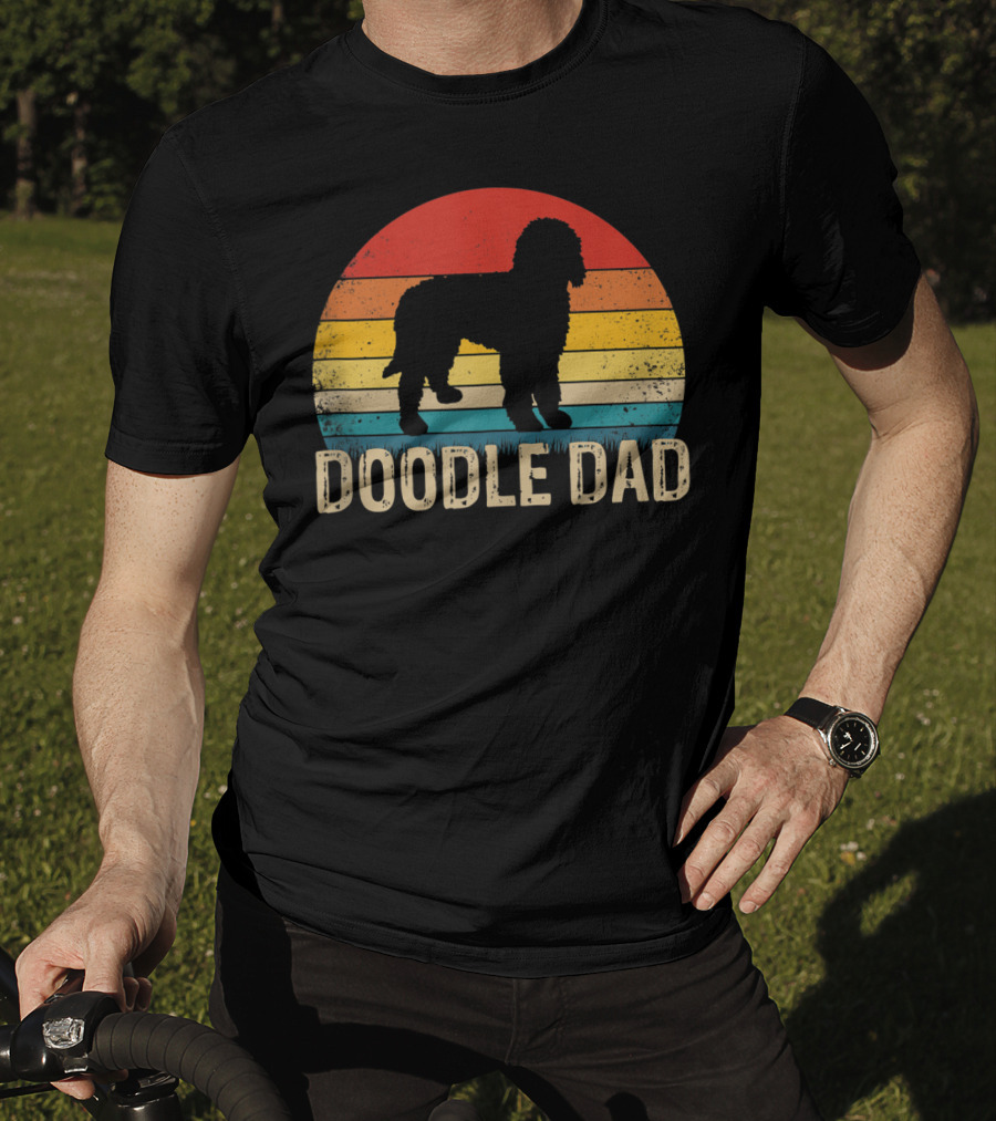 Vintage Goldendoodle Silhouette Doodle Dad Retro Sunset T-Shirt