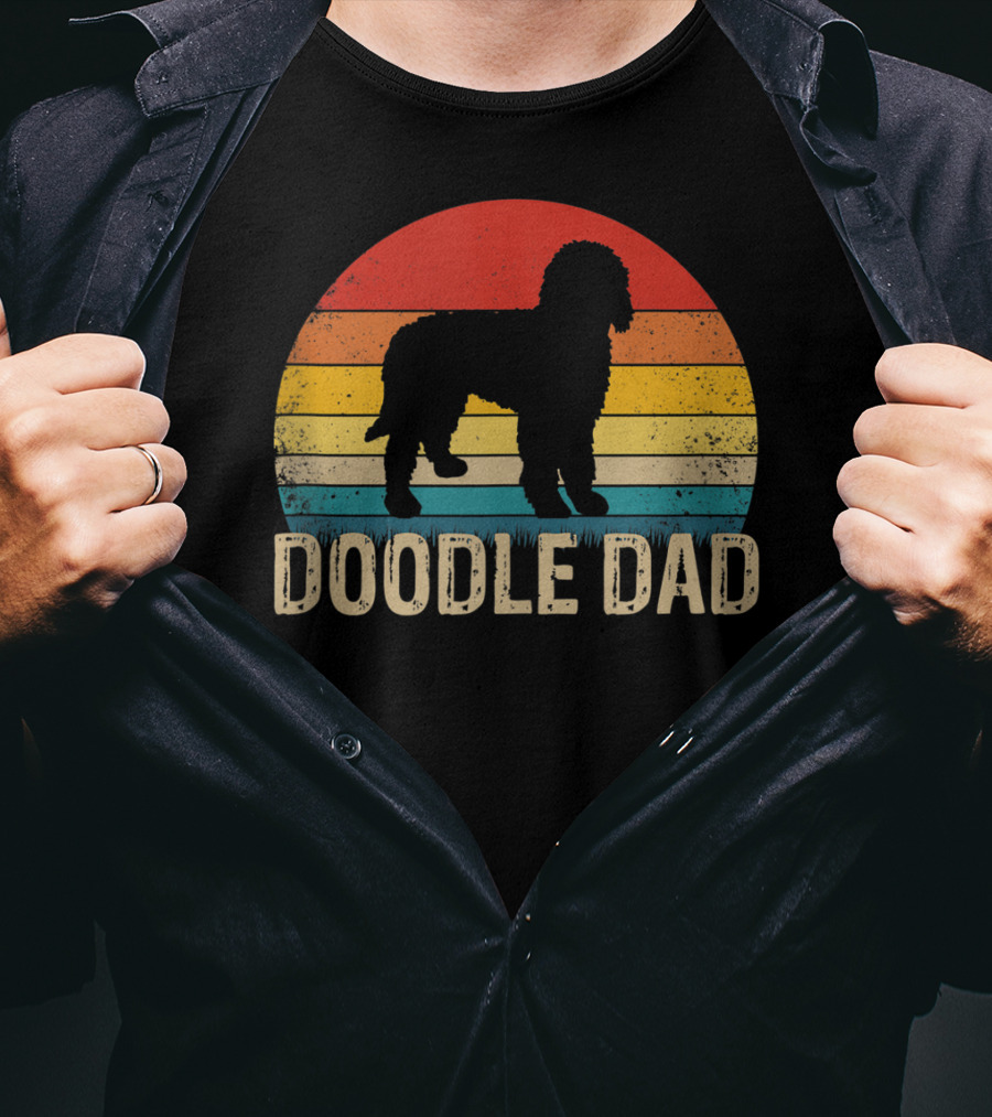 Vintage Goldendoodle Silhouette Doodle Dad Retro Sunset T-Shirt