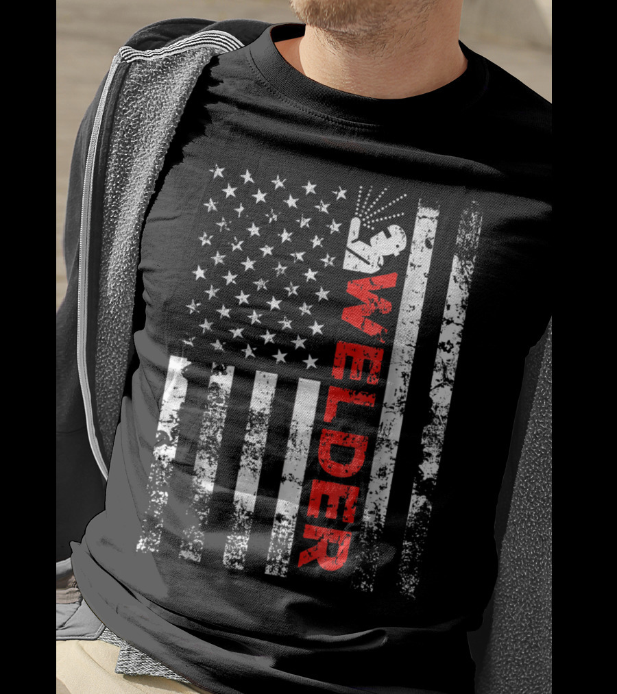 Welder USA Vintage American Flag Welding T-Shirt