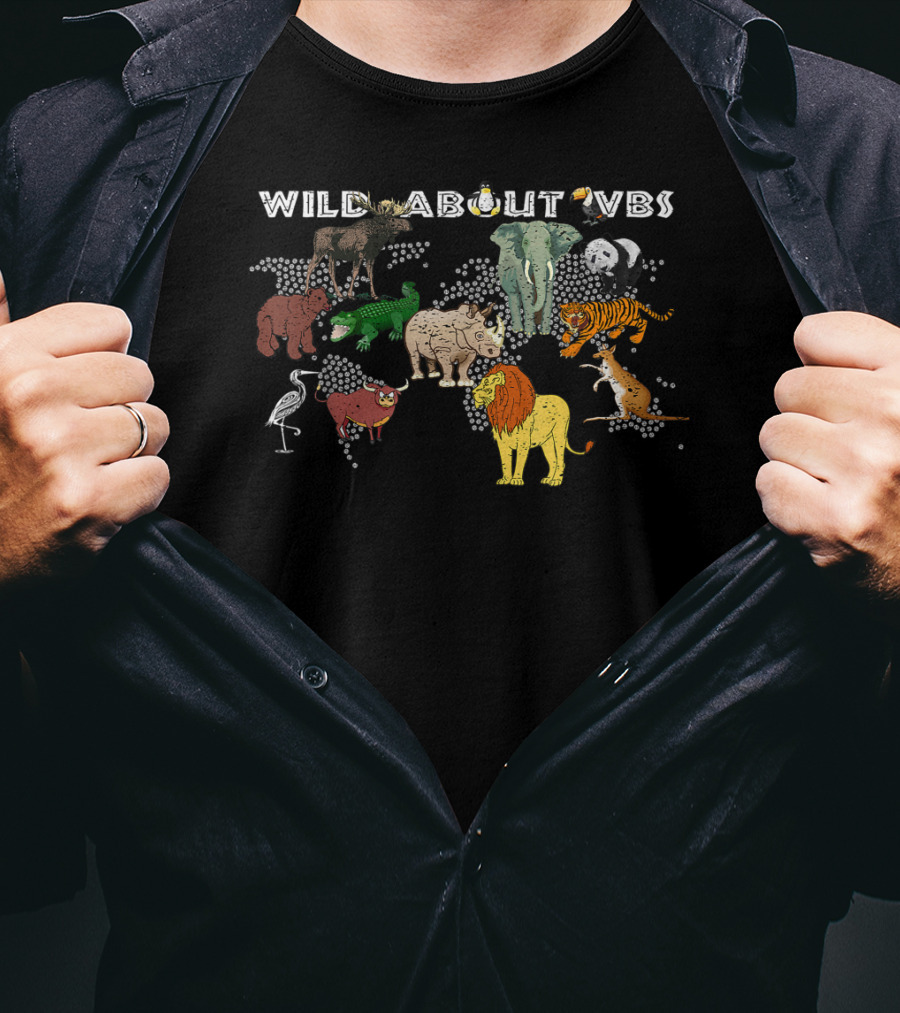 Wild About VBS Animal World Safari Adventure With Lions, Elephants, Tigers, Rhinos, Pandas, Gorillas, Zebras, Flamingos, And Monkeys T-Shirt