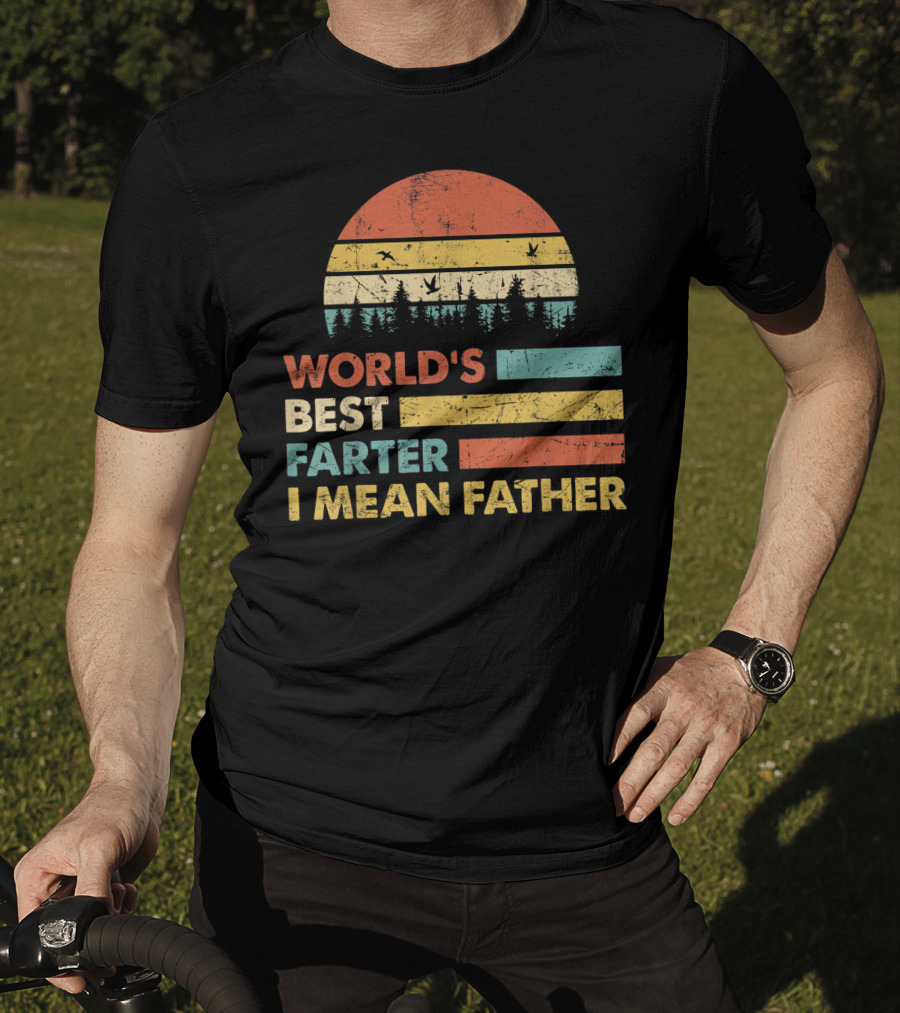 World's Best Farter I Mean Father Sunset Forest Distressed Retro Vintage T-Shirt