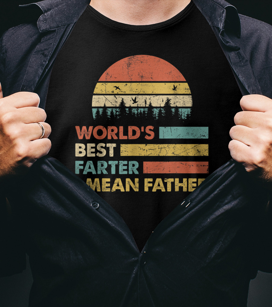 World's Best Farter I Mean Father Sunset Forest Distressed Retro Vintage T-Shirt