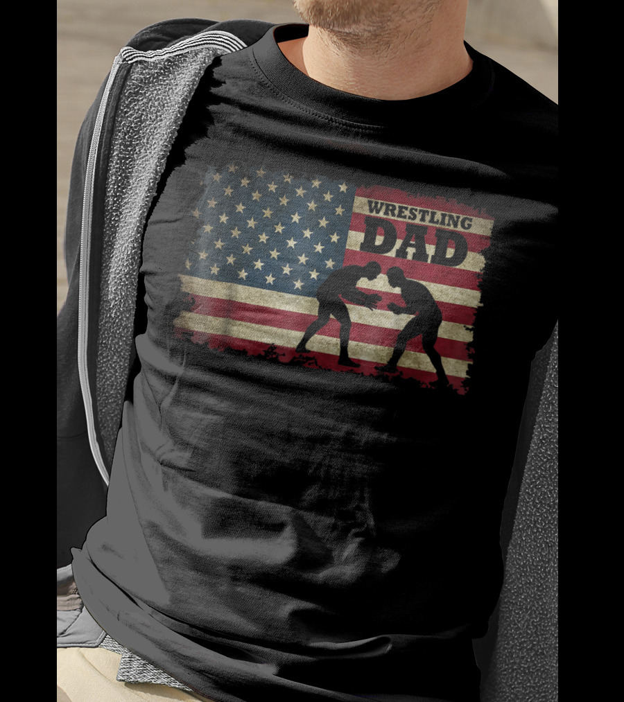 Wrestling Dad American Flag T-Shirt