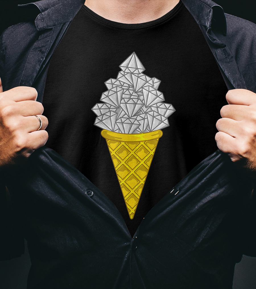 Diamond Icecream Waffle Cone With Gemstone Scoops T-Shirt