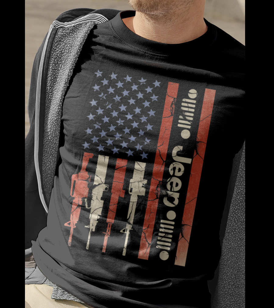 Jeep American Flag With Gun Design For Jeep Lovers T-Shirt