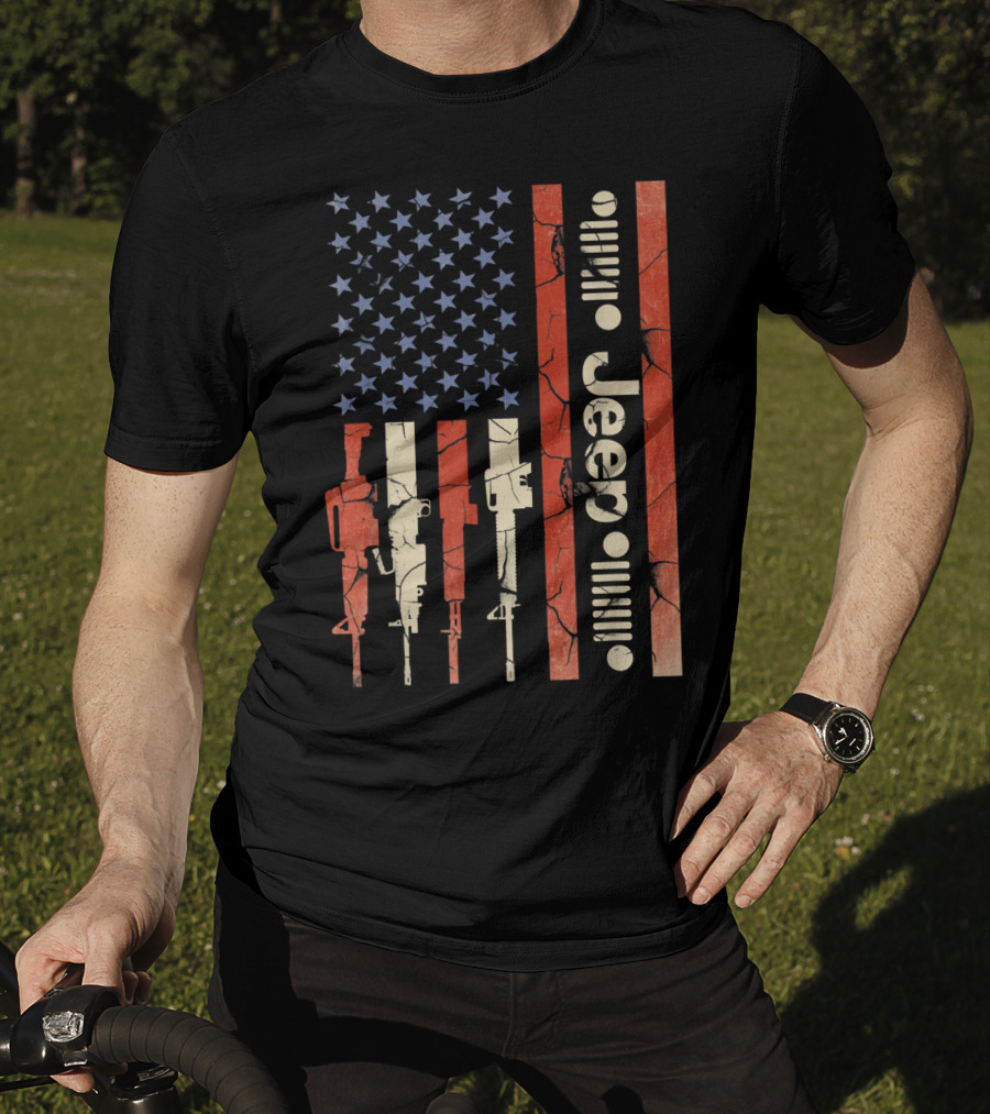 Jeep American Flag With Gun Design For Jeep Lovers T-Shirt