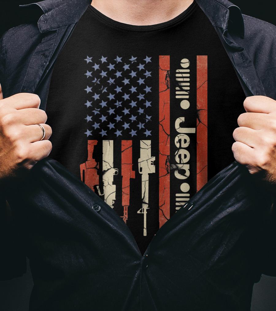 Jeep American Flag With Gun Design For Jeep Lovers T-Shirt
