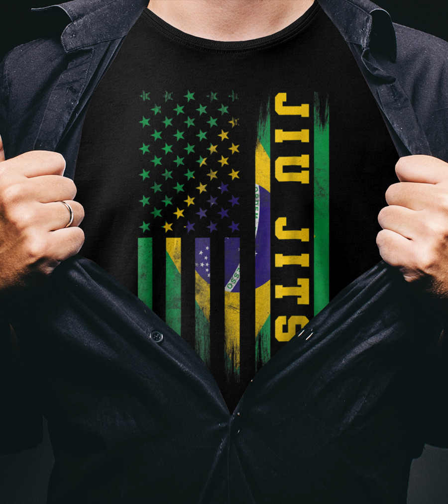 Jiu Jitsu Brazilian BJJ Brazil United States Flag T-Shirt