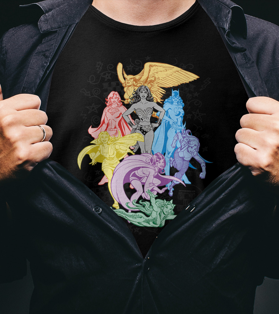 Justice League Super Heroes In Vibrant Rainbow Colors T-Shirt