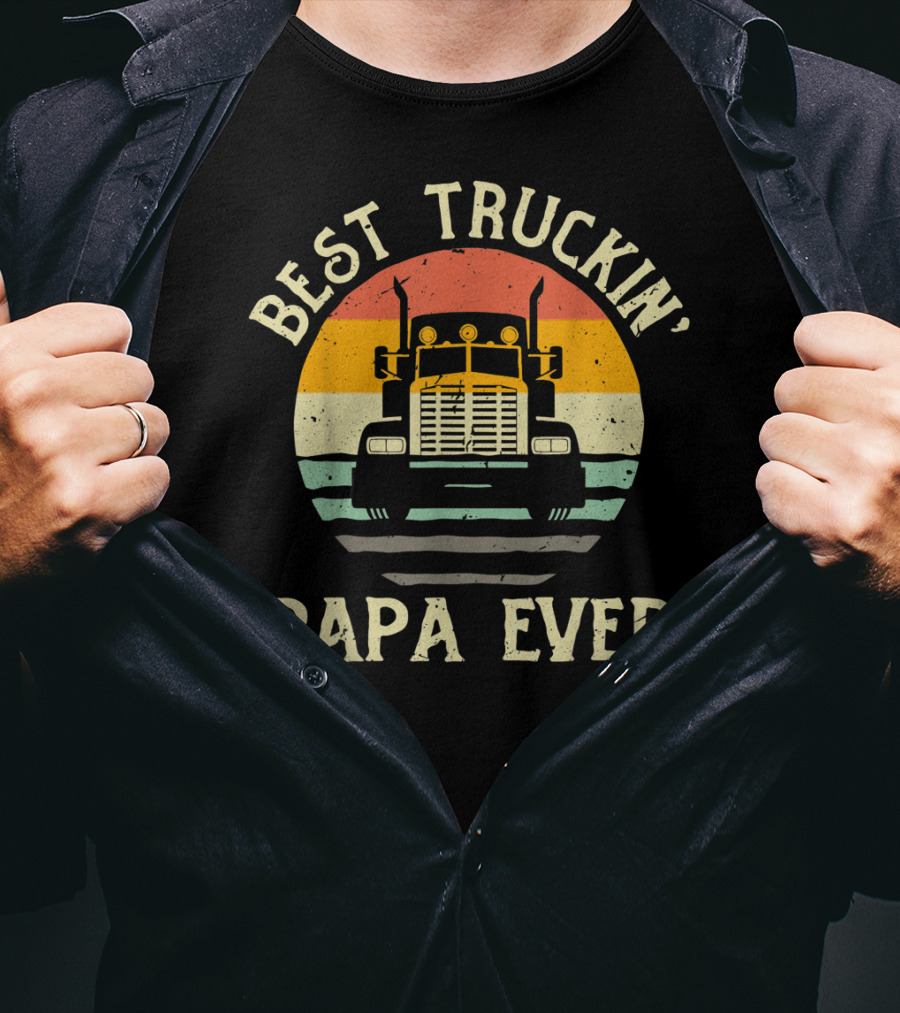 Best Truckin' Papa Ever Vintage Sunset Truck T-Shirt