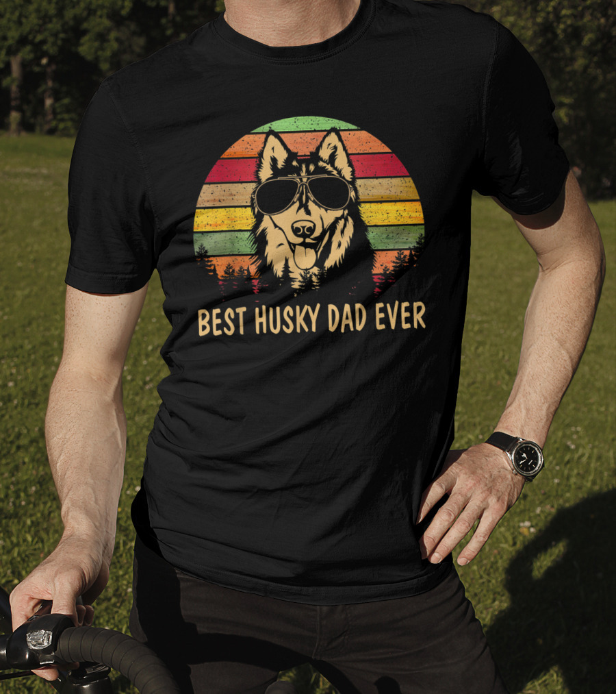 Best Husky Dad Ever Father's Day Men's Retro Sunglasses Dog T-Shirt