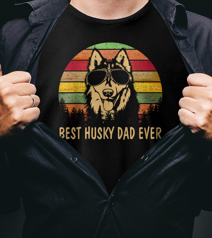 Best Husky Dad Ever Father's Day Men's Retro Sunglasses Dog T-Shirt