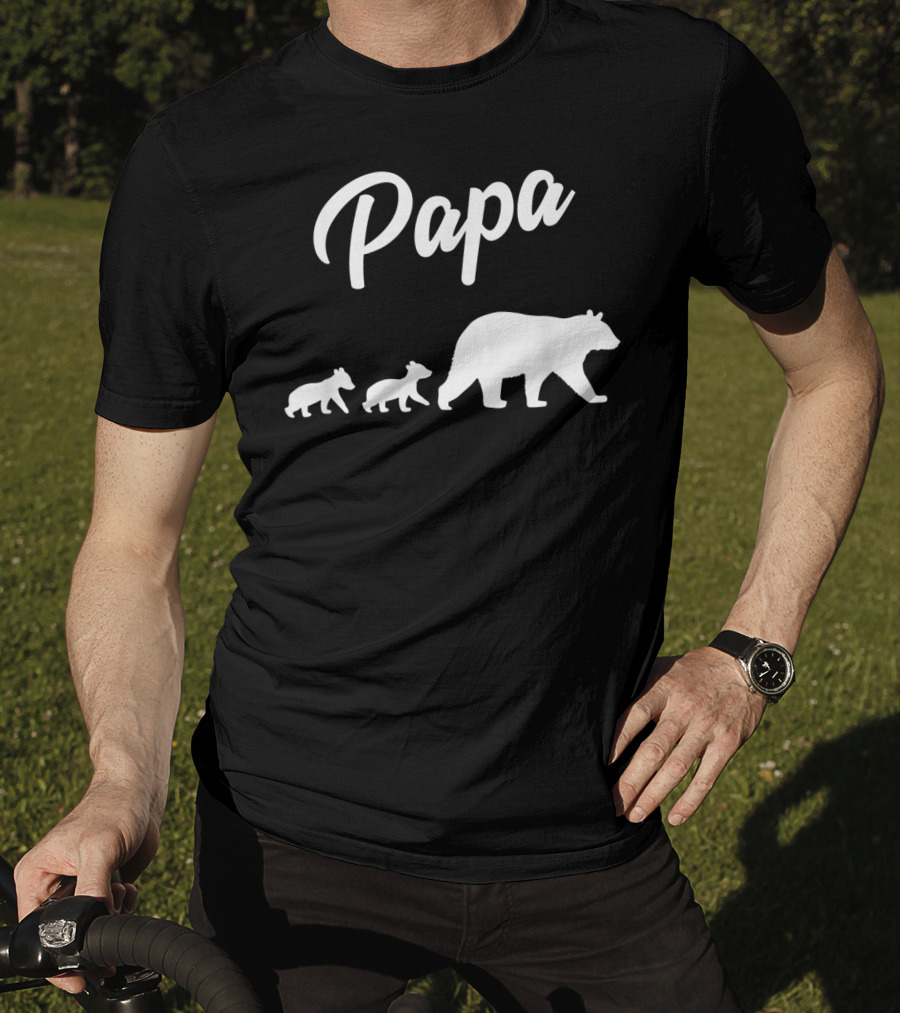 Papa Bear With Two Cubs Mens Twin Dad 2 Kids Fath T-Shirt