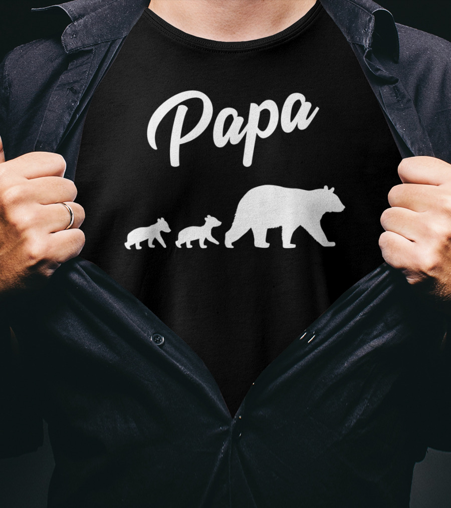 Papa Bear With Two Cubs Mens Twin Dad 2 Kids Fath T-Shirt