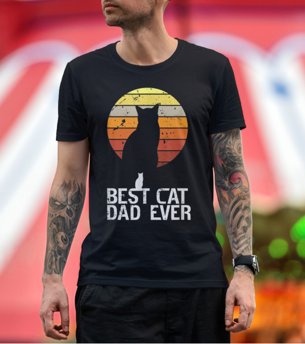 Premium T-Shirt: Mens Vintage Best Cat Dad Ever Cat Daddy Retro Sunset T-Shirt Mens Vintage Best Cat Dad Ever Cat Daddy Retro Sunset T-Shirt