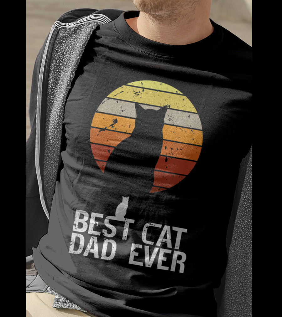 Mens Vintage Best Cat Dad Ever Cat Daddy Retro Sunset T-Shirt