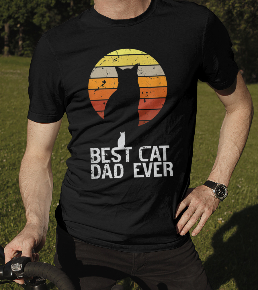 Mens Vintage Best Cat Dad Ever Cat Daddy Retro Sunset T-Shirt
