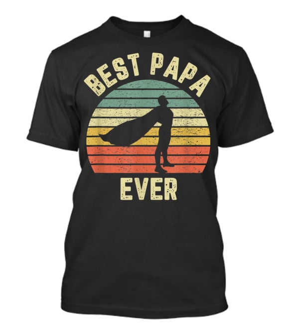 Best Papa Ever Superhero Vintage Retro Stripes T-Shirt