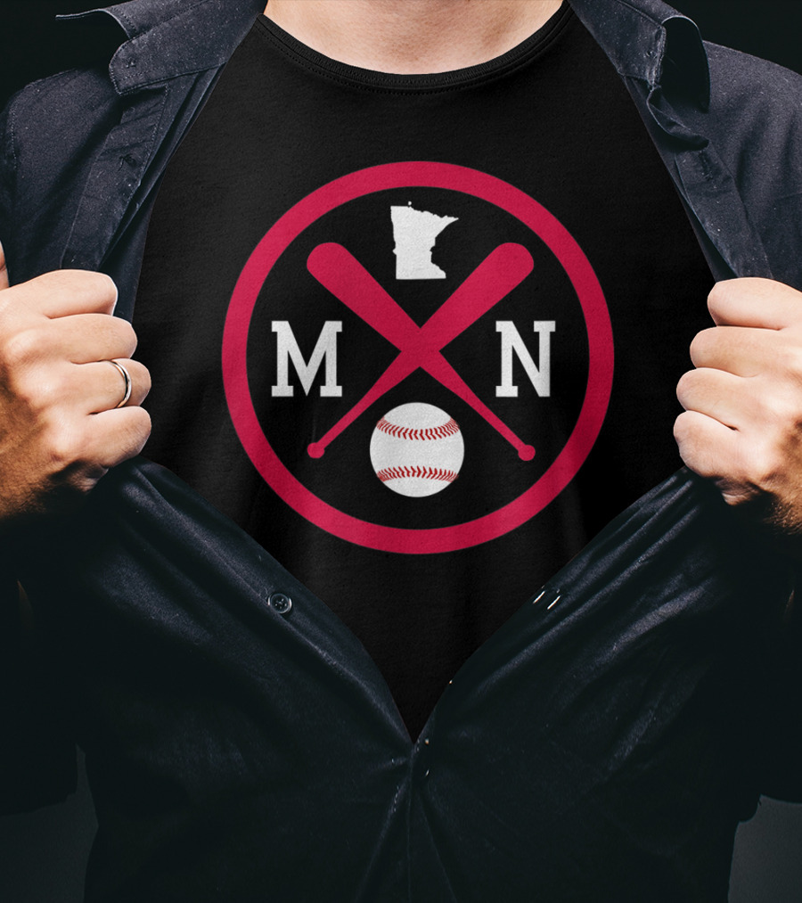 Minnesota MN Baseball Bats State Outline With Ball T-Shirt
