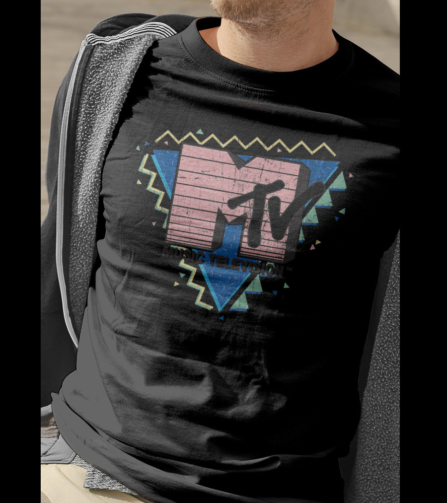 MTV Music Television Pink Stripes 90's Retro Geometric T-Shirt