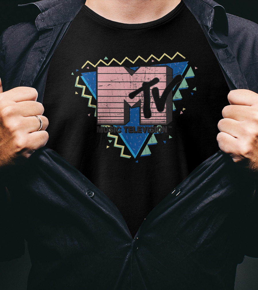 MTV Music Television Pink Stripes 90's Retro Geometric T-Shirt