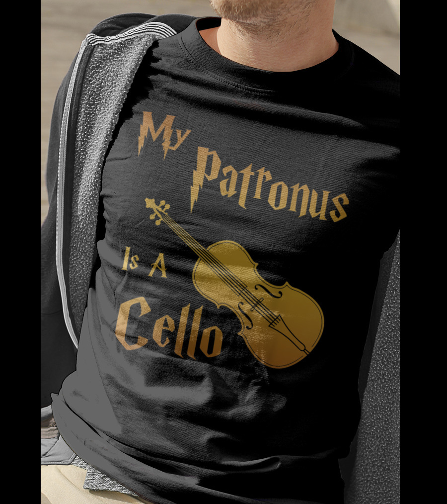 My Patronus Is A Cello For Cello Players With Lightning Font Inspired By Fantasy Magic T-Shirt