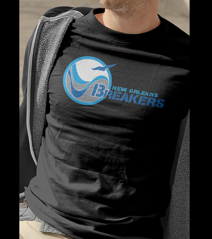 New Orleans Breakers Football Team Logo Blue Bird Ocean Wave T-Shirt