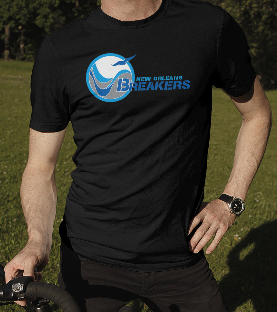 New Orleans Breakers Football Team Logo Blue Bird Ocean Wave T-Shirt