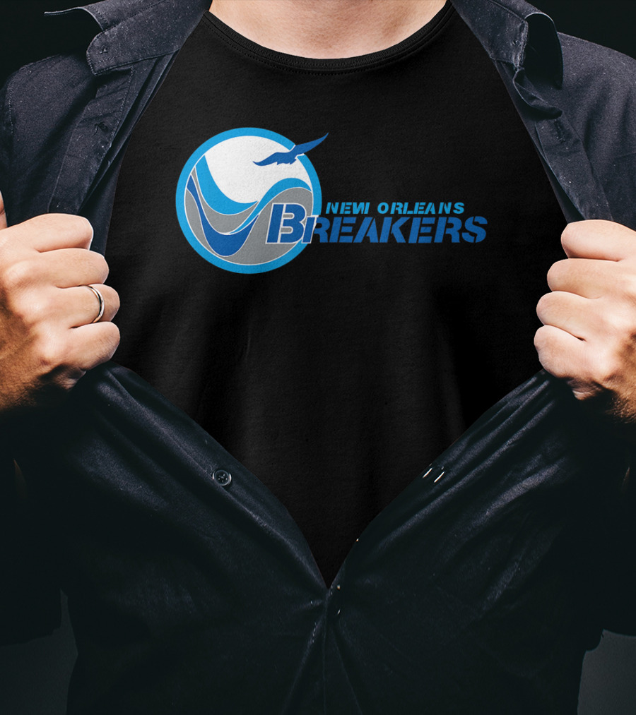 New Orleans Breakers Football Team Logo Blue Bird Ocean Wave T-Shirt