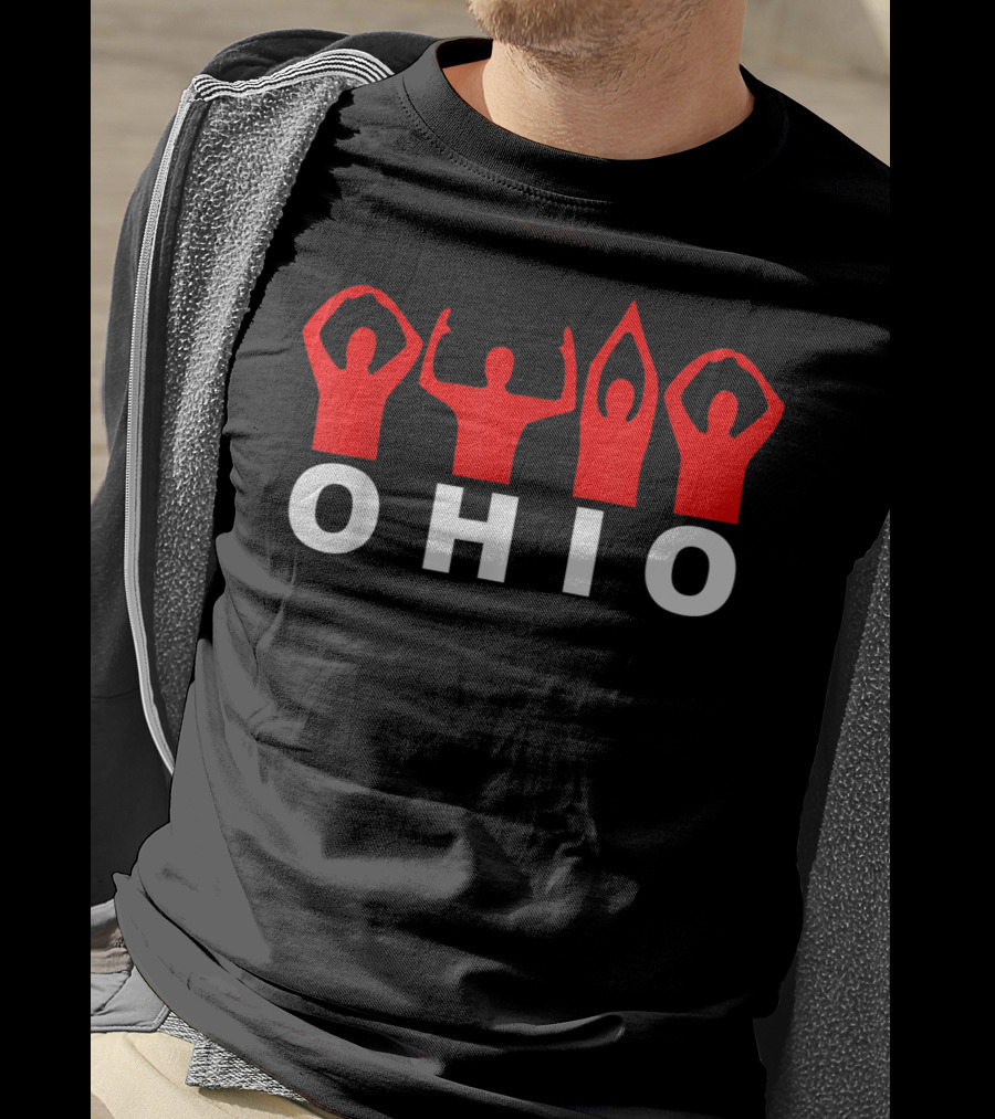 Ohio State Home Pride O-H-I-O Gesture In Red And White T-Shirt