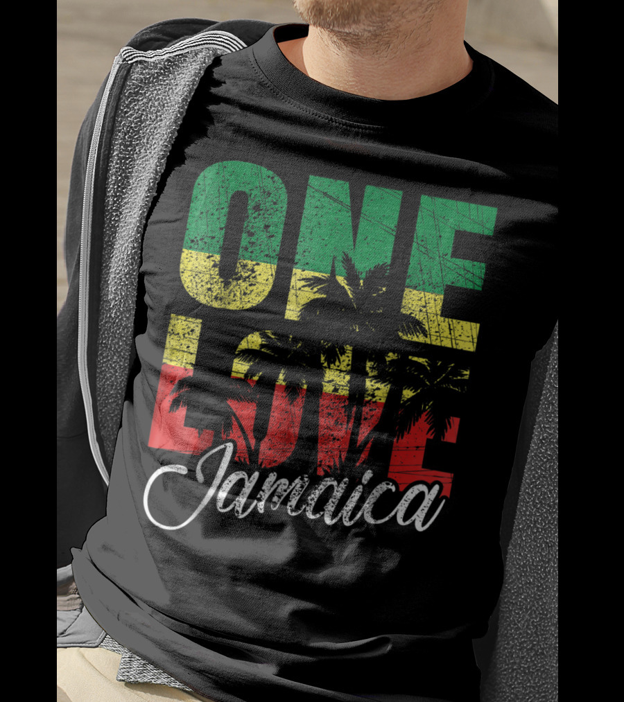 One Love Jamaica Caribbean Vacation Reggae Colors Palm Trees T-Shirt