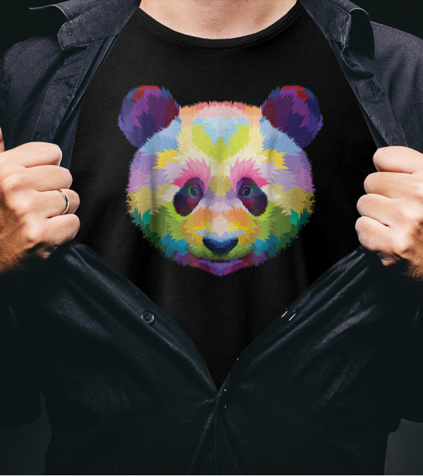 Colorful Pop Art Style Panda Head Vibrant Palette T-Shirt