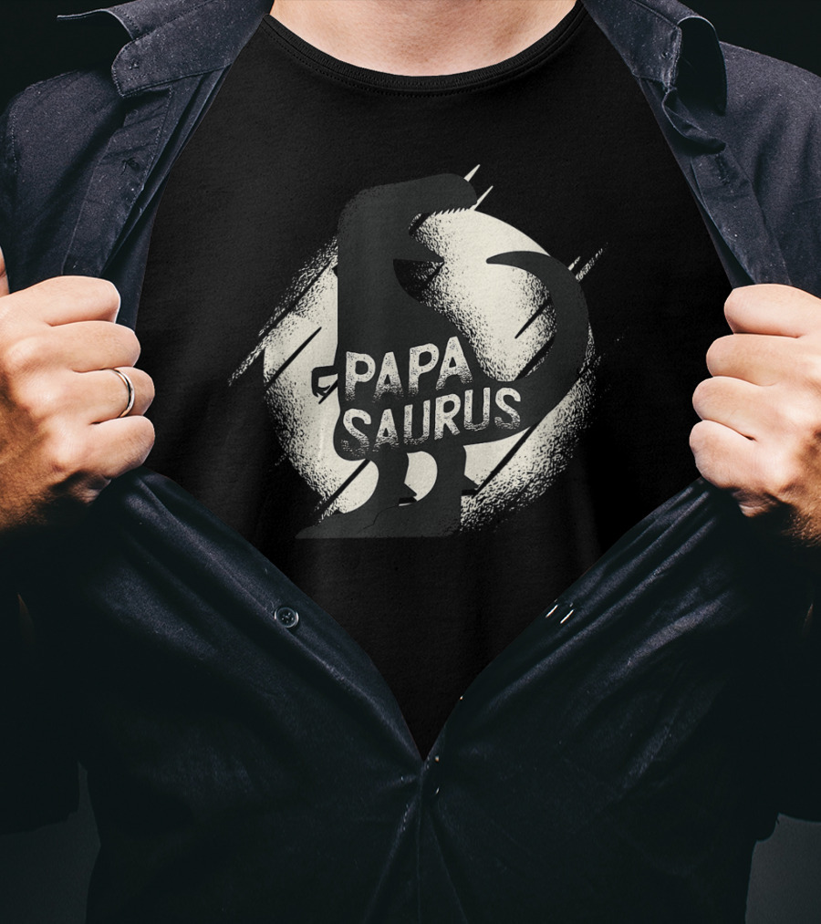 Papasaurus Papa Dinosaur Silhouette Moon T-Shirt