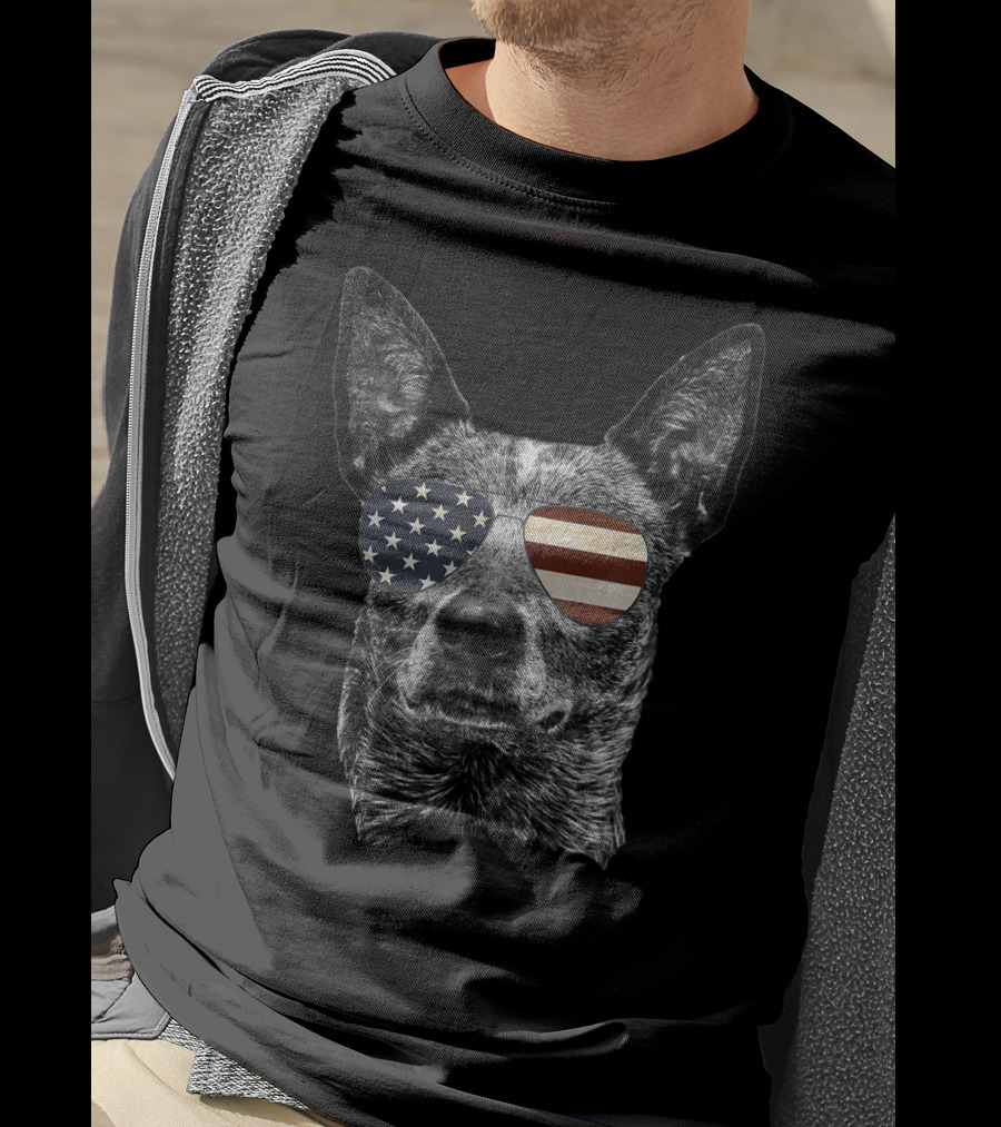 Patriotic Australian Cattle Dog USA Flag Sunglasses T-Shirt