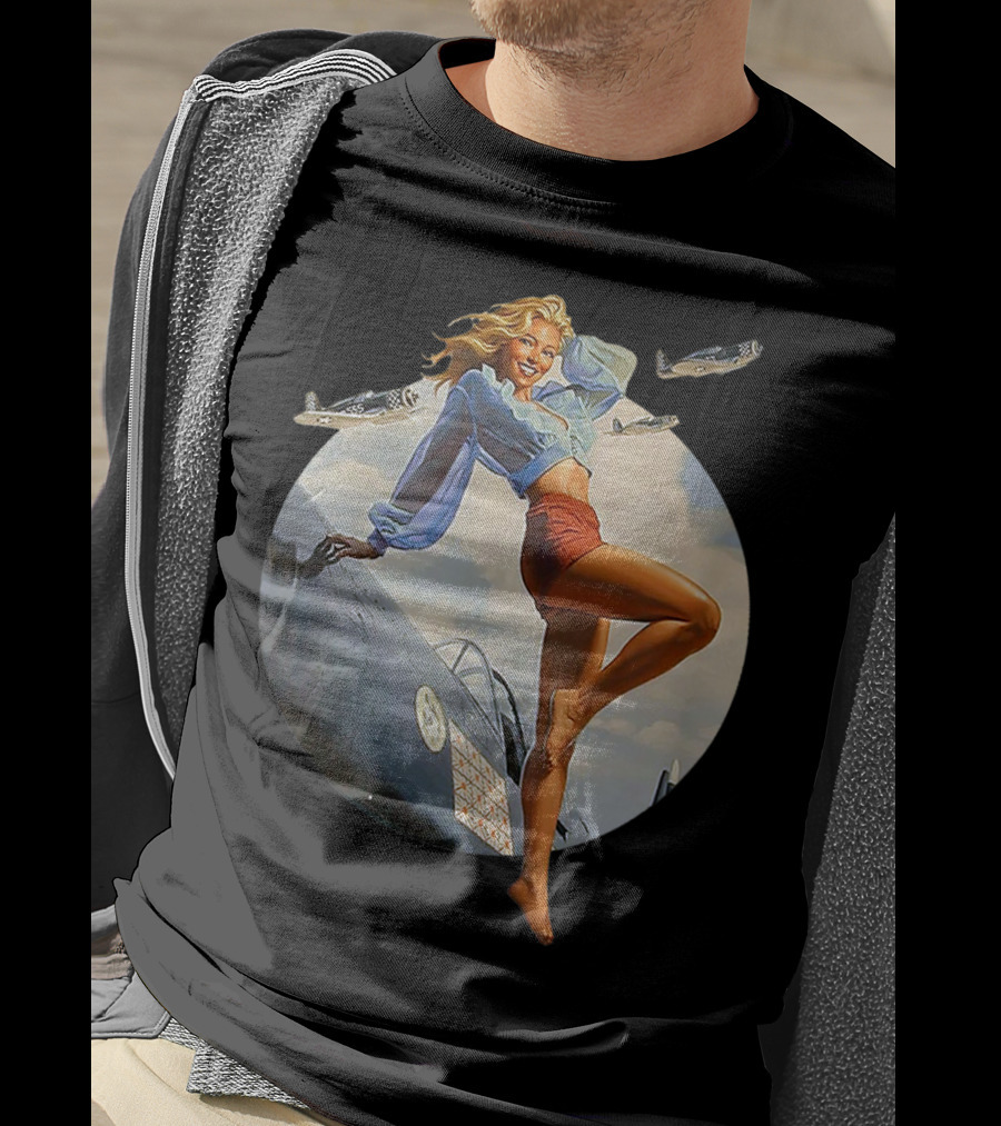 Pin Up Blonde With WWII 40s Air Force Plane And Iconic T-Shirt