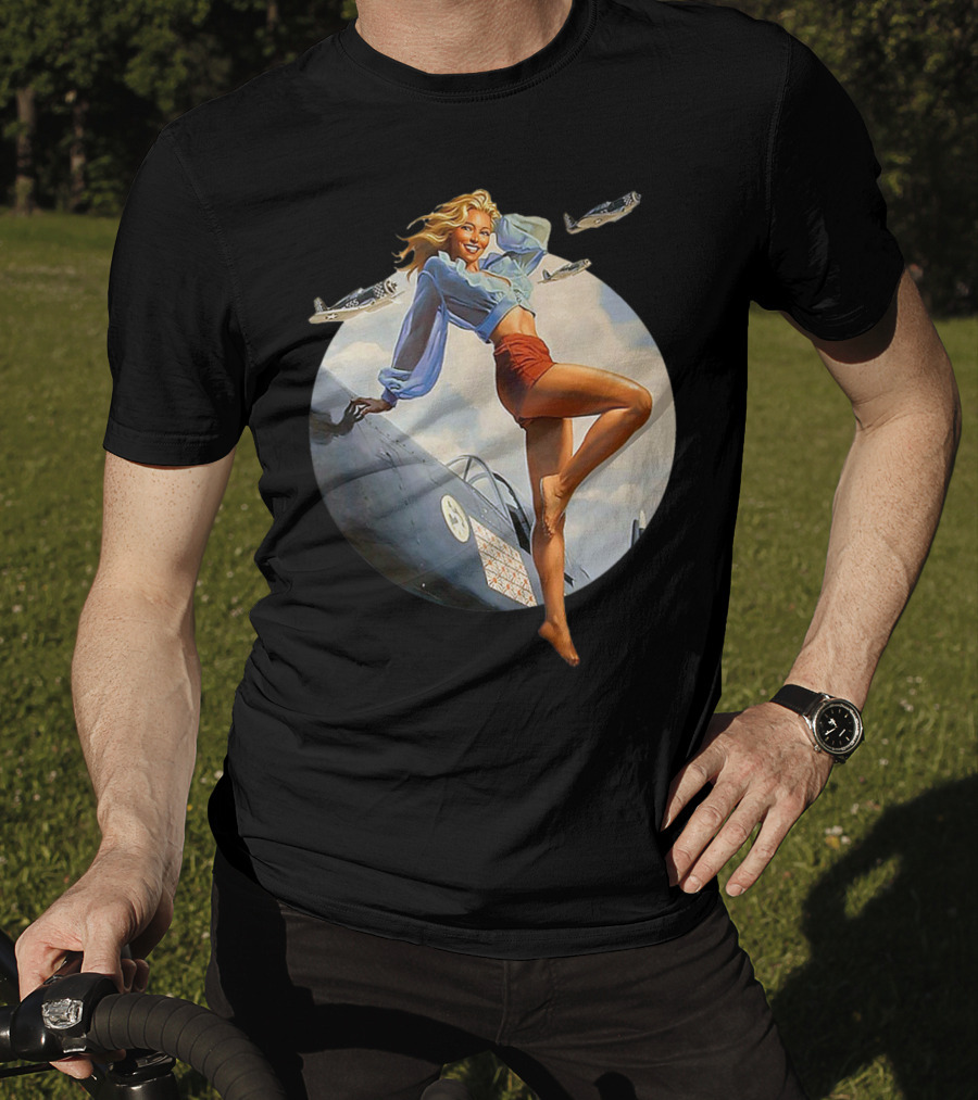 Pin Up Blonde With WWII 40s Air Force Plane And Iconic T-Shirt
