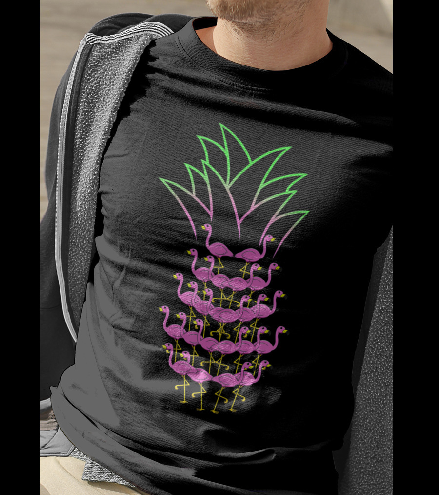 Pineapple Flamingo Neon Stack Formation T-Shirt
