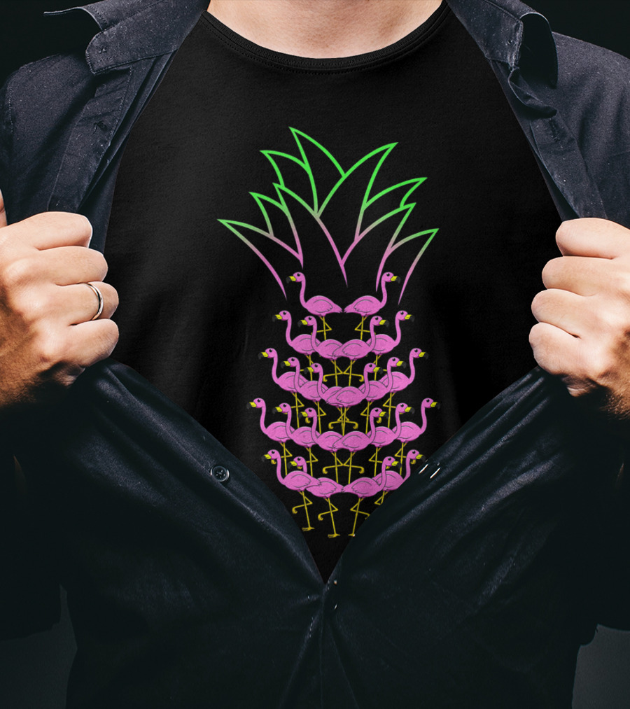 Pineapple Flamingo Neon Stack Formation T-Shirt