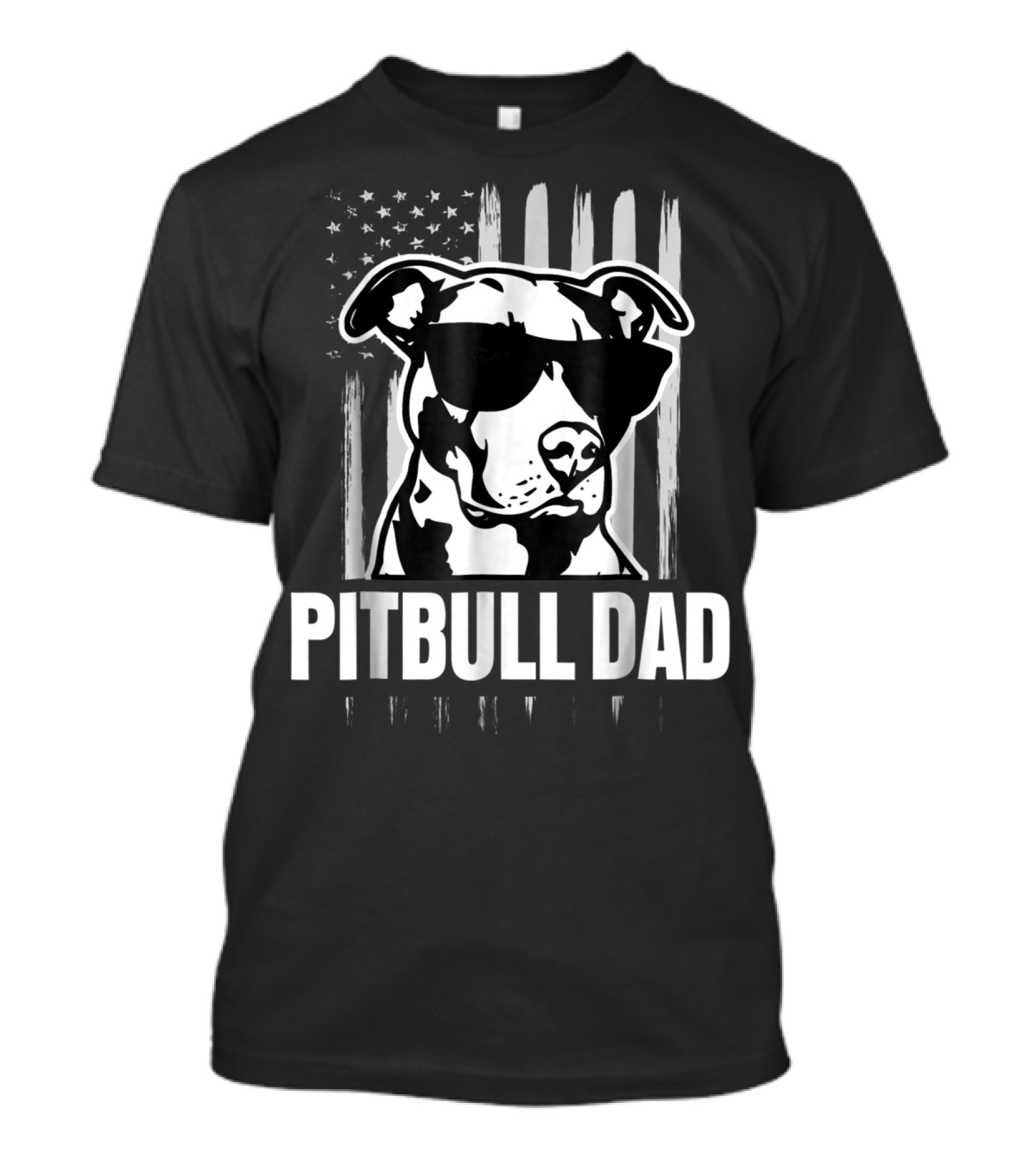 Pitbull Dad Mens Proud American Pit Bull Dog With Sunglasses And Flag T-Shirt