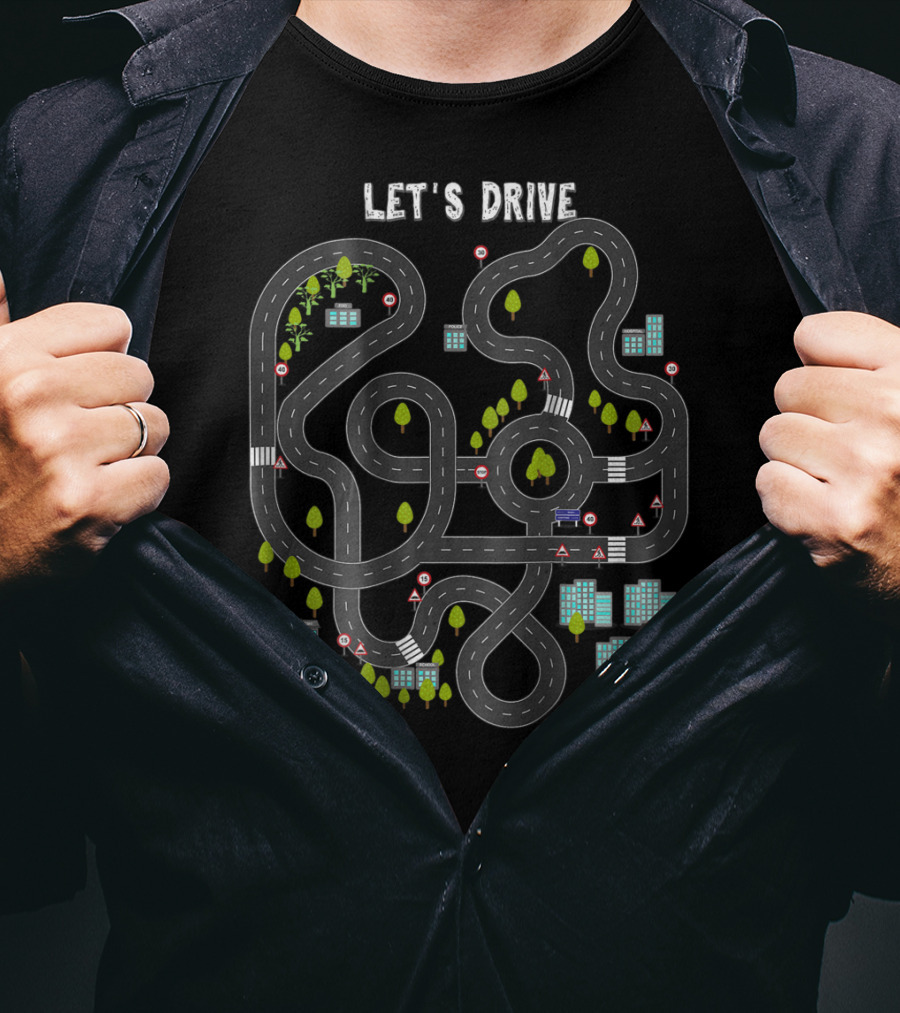 Let's Drive Play Cars On Daddy's Back Mass Road Map T-Shirt
